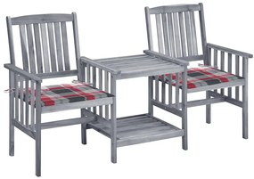 vidaXL Cadeiras de jardim c/ mesa de centro e almofadões acácia maciça