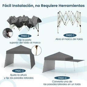 Tenda Pop-up de 430 x 280 cm com 2 paredes laterais convertíveis em toldo festas, eventos, feiras, jardim cinza