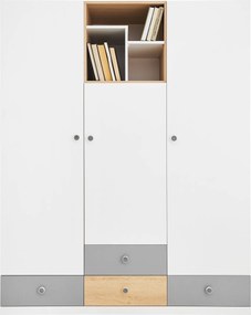 Roupeiro Tesmonu 100, Carvalho, Branco, Cinzento, 190x150x50cm, 126 kg, Portas para roupeiro: Com dobradiças, Número de prateleiras: 6, Número de prateleiras: 6