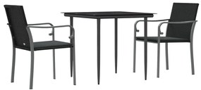 3 pcs conjunto de jantar p/ jardim c/ almofadões vime PE e aço