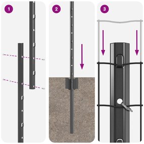 Cerca Europeia com 10 Estacas Cinza 1x10 m Aço