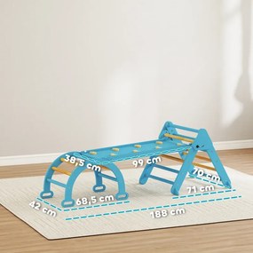 Triângulo de Escalada 7 em 1 com Arco e Rampa Escalada para Crianças de Madeira Dobrável para 18-48 Meses 188x70 cm Azul