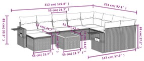 11 pcs conjunto sofás de jardim c/ almofadões vime PE preto