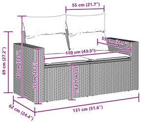 Conjunto de Sofás de Jardim vidaXL de 9 Peças com Almofadas Preto Vime