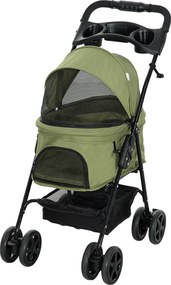 Carrinho de bebé dobrável para cães e gatos, com cesto de arrumação, porta-copos, tecido Oxford 300D impermeável, 4 rodas, verde