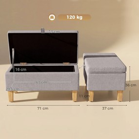 Banco de Arrumação aos Pés da Cama, 71 x 37 x 36 cm, Assento Acolchoado, Cinzento-Claro