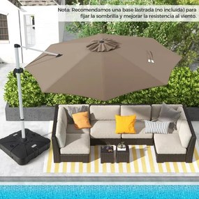 Guarda-sol jardim redondo de alumínio 339 cm com rotação de 360° e inclinação ajustável Resistente ao vento para jardim Piscina Terraço castanho