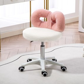 Banco toucador ou salão cabeleireiro Giratório com Altura Regulável 63-77 cm Estofado em Tecido tipo Borreguito 50x50x63-77 cm Branco e Rosa