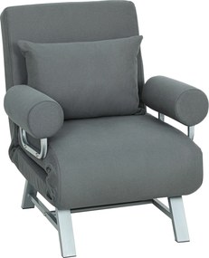 HOMCOM Sofá Cama Dobrável Estofado em Linho Sintético com Encosto Ajustável em 5 Níveis e Almofada Acolchoada 73x78x81 cm Cinzento Escuro | Aosom Portugal