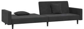 Sofá-cama 2 lugares com duas almofadas veludo preto