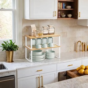 Conjunto de 2 organizadores de cozinha, prateleira de cozinha Branco e bege natural