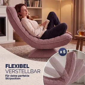 Poltrona Aberdeen em veludo cotelê, ajustável em 5 posições, giratória a 360°, dobrável rosa