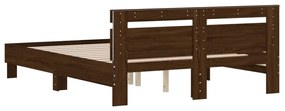 Estrutura cama cabeceira/luzes LED 140x190 cm carvalho castanho