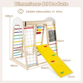 Conjunto de escalada 7 em 1 para crianças Centro de atividades em madeira com rochas para escalar e escada Rede de escalada e baloiço para crianças co