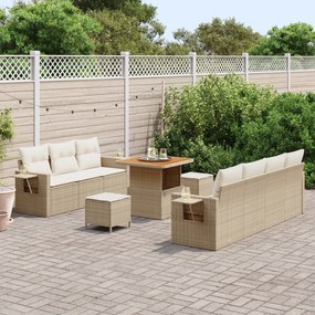 Conjunto de Sofá de Jardim de 10 Peças com Almofadas Bege em Rattan Po
