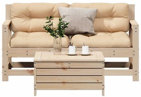 3 pcs conjunto lounge de jardim c/ almofadões pinho maciço