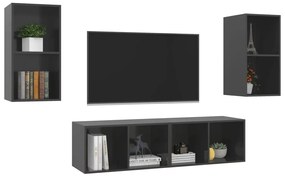 Armários de parede TV 4 pcs derivados madeira cinza brilhante