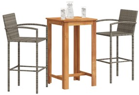 3 pcs conjunto de bar p/ jardim acácia maciça/vime PE cinzento