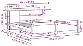 Cama com estante sem colchão 200x200 cm pinho maciço