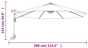 Guarda-sol de parede com luzes LED 290 cm amarelo