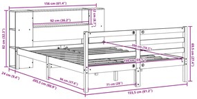 Cama com estante sem colchão 150x200 cm pinho maciço branco