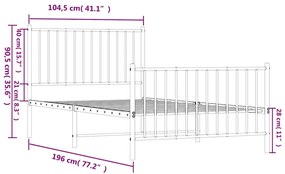 Estrutura de cama com cabeceira e pés 100x190 cm metal branco