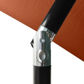Guarda-sol de jardim c/ luzes LED e poste de aço 2x3m terracota