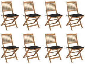 vidaXL Cadeiras de exterior dobráveis c/ almofadões 8pcs acácia maciça