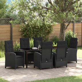 vidaXL Conjunto de Jantar de Jardim 7 peças com Almofadas - Rattan Preto