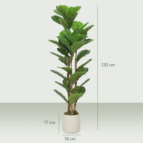 Conjunto de 2 plantas artificiais de 120 cm: figueira-lira artificial com vaso de plástico e tronco de madeira maciça, verde