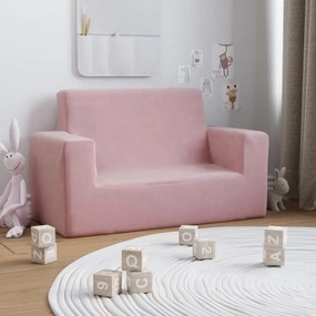 vidaXL Sofá infantil de 2 lugares pelúcia rosa