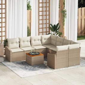 vidaXL Sofá de Jardim 9 Peças com Almofadas Bege em Rattan Poliéster e Acácia