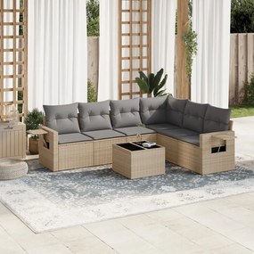 vidaXL 7 pcs conjunto de sofás p/ jardim com almofadões vime PE bege