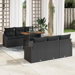 Conjunto de Sofá de Jardim de 7 Peças com Almofadas Preto em Rattan Po