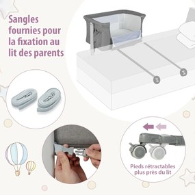 Berço portátil para bebê com altura ajustável em 5 níveis e bolsa de viagem - rosa