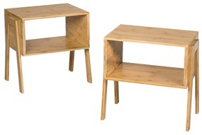 2 Mesas de café empilháveis com compartimento aberto para sala, quarto e pequenos espaços 43 x 29 x 42 cm  Bambu