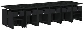 17 pcs conjunto de jantar p/ jardim c/ almofadões vime PE preto