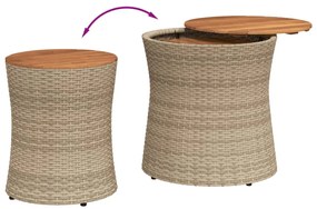 Mesas de apoio p/ jardim c/ tampo de madeira 2pcs vime PE bege