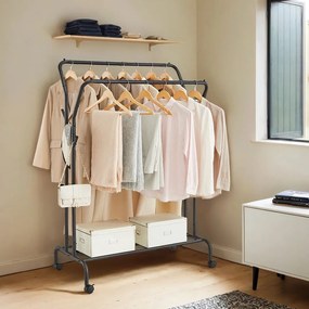 Cabide guarda roupa com rodas de 52,5 x 103,5 x 155 cm preto