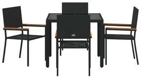 Conjunto de Jantar de Jardim vidaXL de 5 Peças Preto Rattan Polimérico