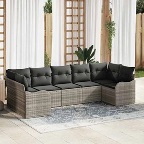 Conjunto de Sofá de Jardim vidaXL com Almofadas Cinza Claro Vime Poliéster