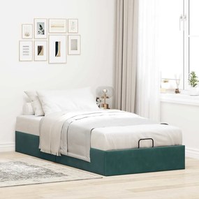 Ottoman Bed Frame Sem Colchão Verde Escuro 100x200 cm Veludo