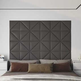 vidaXL Painel parede 12 pcs 30x30cm couro artificial 0,54 m² cinza