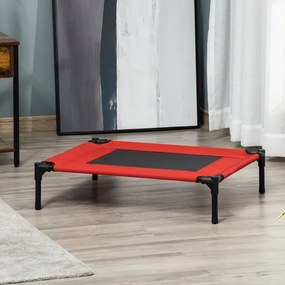 Cama para Animais de Estimação Cama Elevada para Cães Gatos Portátil Tecido Transpirável para Exterior Interior 76x61x18cm Vermelho