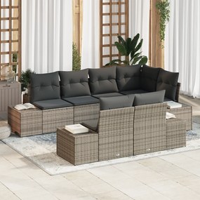 Conjunto de Sofá de Jardim de 7 Peças com Almofadas Cinzento Vime Sint