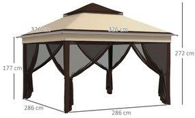 Tenda Dobrável 3,26x3,26x2,72 m com Altura Ajustável 4 Painéis de Malha Proteção UV30+ e Bolsa de Transporte Bege, café e preto