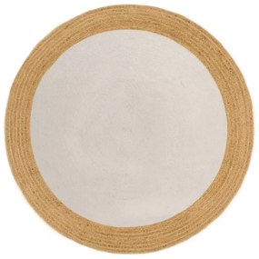 vidaXL Tapete trançado redondo 180 cm juta/algodão branco/natural