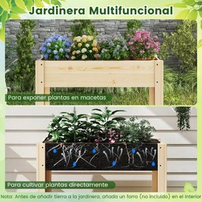 Floreira de Jardim 81 x 37 x 77 cm Elevada de Madeira com Pernas Floreira Elevada com Estante Drenagem Caixa de Plantação Interior e Exterior Floreira