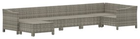7 pcs conjunto lounge de jardim c/ almofadões vime PE cinzento