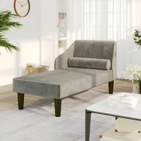 vidaXL Chaise longue com rolo veludo cinza-claro